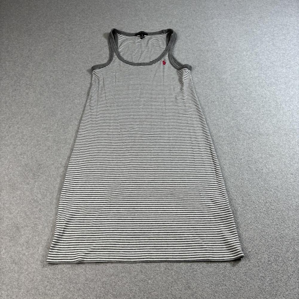 Ralph Lauren Dress Womens Large Gray White Stripe Tank Pima Cotton Academia Y2K